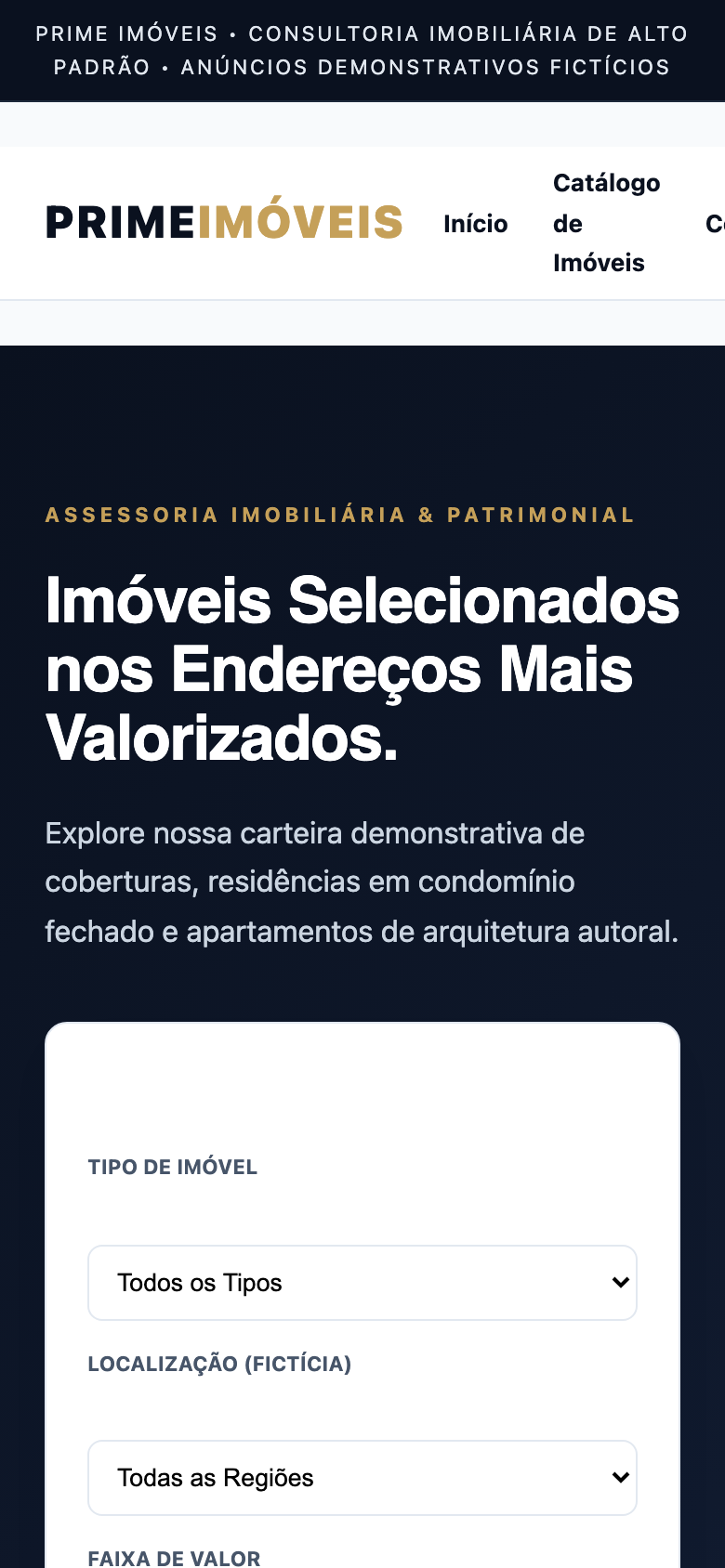 Screenshot Mobile do modelo Prime Imóveis